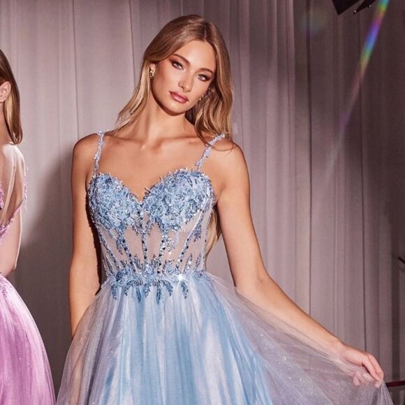 NEW LONG FORMAL A-LINE SLEEVELESS TULLE DRESS EMBROIDERED W/ FLORAL LACE CD0234